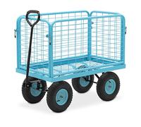 hillvert HT-TWIN-400 Transport Trolley 400 kg Removable Side Grille 110 x 60 x 104 cm Pneumatic Tyres 150° Drawbar Padded Handle Grid Trolley Garden Trolley Platform Trolley Hand Cart Handcart
