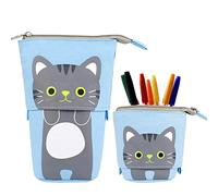 Hillylolly Pencil Case Cat, Cat Pencil Case, Children's Pencil Case Cat, Cat Stationery, for Girls Boys Teen Gift, 12.5 ~ 19 cm, blue, 18.5 x 11.5 x 6 cm, Pencil case cat