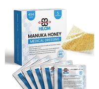 Hilom Medical Grade Manuka Honey Gauze Dressing 4 inch x 4 inch (5 Pack - Non-Adherent) | First Aid for Minor Wounds Such as Cuts or Advanced Wound Care of Bed Sores, Burns, or Lacerations