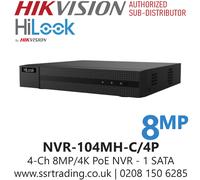 HiLook by Hikvision 4K 8MP NVR 4 Channel POE (NVR-104MH-C/4P)