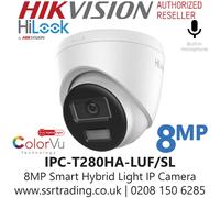 HiLook 8MP Turret Network Camera, Smart Hybrid Light, 2-Way Audio, 30m Night Vision, IP67 Waterproof, 2.8mm Lens