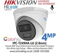 HiLook IPC-T289H-MU 8MP IP POE Security Camera - 2.8mm Lens, 30m Colour Night Vision, IP67 Water & Dust Resistant, Compatible with Hikvision NVR