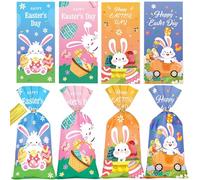 HiloPack Easter Cellophane Treat Bags, 50Pcs Easter Candy Goodie Bags with Twist Ties for Kids, Easter Holiday Bags Easter Cookie Bags Plastic Gift Bags for Easter Party Favor Supplies (Holiday)