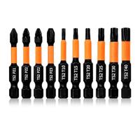 Hilpaty Pozidriv and Torx Screwdriver Bit Set 10Pcs 50mm Length Magnetic Impact Driver Bits PZ1 PZ2*2 PZ3 T10 T15 T20 T25 T30 T40, 1/4" Hex Shank