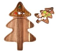Hilsita Food Serving Tray, Christmas Style, Acacia Wooden Trays, Large Tray For Snack, Dessert, Tea, Coffee, Dinner Breakfast Trays, Kitchen Serving Board Display (Christmas Tree)