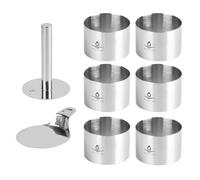 Hilsita Pack of 8 Cake Dessert Rings with Press & Spatula, 3 Inches, Stainless Steel Cake Ring, Round Baking Rings for Cake, Rice, Vegetable Forming Plate, Cake Ring, Kitchen Baking Tools