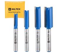 HILTEX 10101H Double-Flute Straight Cut Router Bit Set, 4 Pieces, 1/4 Inch Shank, CNC Woodworking Tool, 1/4" 5/16" 3/8" 1/12" Cutting Diameter for Dado Grooving and Edge-Routing