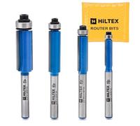 HILTEX 10102H Top Bearing Flush Trim Router Bit Set, 4 Pieces, 1/4 Inch Shank, CNC Woodworking Tool, 1/4" 5/16" 3/8" 1/12" Cutting Diameter for Copying Templates and Patterns, Overhang Trim