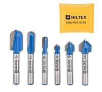 HILTEX 10106H 90 Degree V-Groove and Round Nose Router Bit Set, 6 Pieces, 1/4 Inch Shank, Double Flute V-Grooving Roundnose 3D CNC Woodworking Tool, 1/4" 3/8" (13/32”) 1/2" Cutting Diameters