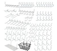 HILTEX 53108 100 Piece Metal Peg board Hooks and Accessories Set, Pegboard Hooks Assortment, Bins & Hooks for Crafts, Organizer for Garage, Peg Board Tool Utility Hooks, 1/4 Pegboard Hooks Accessories