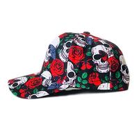 Hilto Halloween Cap Baseball Cap Red Rose Skull Pattern Day of The Dead Skull & Rose Summer Cap for Men Women Hat