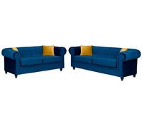 Hilton Chesterfield Style Sofa Navy Blue French Velvet Fabric 3+2 Seater Set (3+2 Seater)