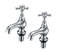 Hilton Chrome Traditional Bathroom Sink Taps, Pair of Basin Pillar Taps with Cross Head Style Handles