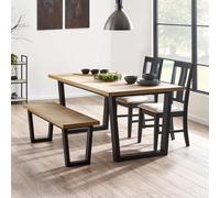 Hilton Dining Set - 180cm - 6 Seater - Herringbone - 2 Chairs & 1 Bench - Oak
