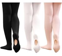Hiltzo Girls Ballet Tights Convertible Dance Tights,Soft Stretchy Microfiber School Uniform Ballet Stockings for Kids, 70 Denier Strong Footed Pantyhose(6-8 Years,Black+White+Ballet Pink)