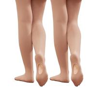 Hiltzo Girls Ballet Tights Convertible Dance Tights,Soft Stretchy Microfiber School Uniform Ballet Stockings for Kids, 70 Denier Strong Footed Pantyhose(8-10 Years,2 Pairs Suntan)