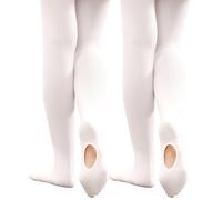 Hiltzo Girls Ballet Tights Convertible Dance Tights,Soft Stretchy Microfiber School Uniform Ballet Stockings for Kids, 70 Denier Strong Footed Pantyhose(8-10 Years,2 Pairs White)