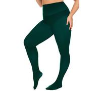 Hiltzo Women's Plus Size Tights Run Resistant Solid Color Opaque Pantyhose High Waist Footed Tights 1X, 2X, 3X, 4X Forest Green XL