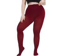 Hiltzo Women's Plus Size Tights Run Resistant Solid Color Opaque Pantyhose High Waist Footed Tights 1X, 2X, 3X, 5X Wine Red XL