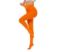 Hiltzo Women's Tights 111D Semi Opaque Soft Solid Color Footed Pantyhose Orange L-XL