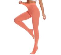 Hiltzo Women's Tights 80D Semi Opaque Soft Solid Color Footed Pantyhose Peach Pink L-XL