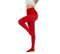 Hiltzo Women's Tights 80D Semi Opaque Soft Solid Color Footed Pantyhose Red L