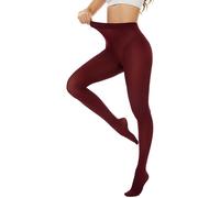 Hiltzo Women's Tights 80D Semi Opaque Soft Solid Color Footed Pantyhose Wine Red L