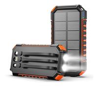 Hiluckey Power Bank Solar Charger - 20000mAh with Built-in 3 Cables Five Outputs 15W Fast Charging External Battery Pack for All Mobile Devices Solar Portable Charger with Dual Flashlights