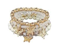 Hilufiet 4Pcs Set Bohemian Butterfly Crystal Stone Stretch Pendant Bracelets for Women Gold Beaded Stackable Stretch Bracelet Colorful Charm Jewelry Summer Beach, metal, no gemstone