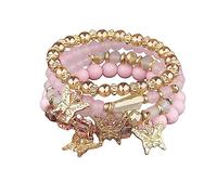Hilufiet 4Pcs Set Bohemian Butterfly Crystal Stone Stretch Pendant Bracelets for Women Gold Beaded Stackable Stretch Bracelet Colorful Charm Jewelry Summer Beach, metal, no gemstone
