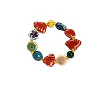 Hilufiet Bohemian Colorful Ceramic Beads Bracelet Flower Glaze Rose Skull Shell Shape Bead Bracelet, Metal