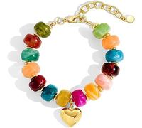 Hilufiet Boho Summer Beaded Bracelet Adjustable Multicolor Acrylic Resin Beads Bracelet for Women, metal, no gemstone