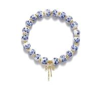 Hilufiet Vintage Blue and White Porcelain Floral Beads Bracelet Handmade Elastic Romantic Bracelet for Women, metal, no gemstone