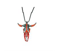 Hilufiet Western Necklace for Cowgirl Cowboy Luminous Ox Bull Skull Head Horn Necklace for Women Men, metal, not-applicable