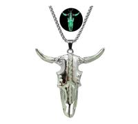Hilufiet Western Necklace for Cowgirl Cowboy Luminous Ox Bull Skull Head Horn Necklace for Women Men, metal, not-applicable