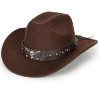 HilyBony Western Cowboy Hat for Women Men Classic Wide Brim Fedora Hat with Buckle Belt