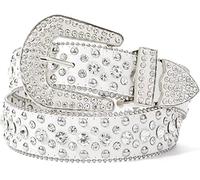 HilyBony Western-Rhinestone-Belts for Womens Mens Cowgirl-Cowboy-Country Sparkly-Rodeo-Belts for Unisex(Suitable waisted 29"-40") (White, Suitable waisted 29"-40")
