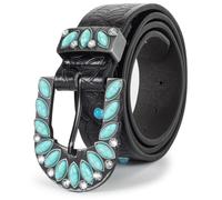 HilyBony Western-Turquoise-Belts for Women Turquoise-Buckle - Western-Cowboy-Embossed Floral-Belt for 28-38''Waist