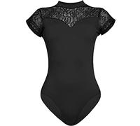 HilyBony Women Ballet Leotards Black-Lace Short-Sleeve with Elegant Swan collar Dance-Gymnastics Yoga-Leotards (Black, Medium)