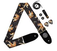 HIMALAYA Tiger Strap Japanese Traditional Art Pattern Tora Canvas Cotton W/FREE BONUS- 2 Picks + Strap Locks + Strap Button. For Bass, Electric & Acoustic Guitars. an Awesome Gift, Black, 5