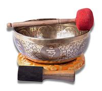 HIMALAYAN BAZAAR Large Tibetan Singing Bowl Set - Hand Carved 9'' Master Healing Grade For Sound Bath Chakra 7 Metal Meditation Yoga By Himalayan Bazaar (LRGTREEBOWL)