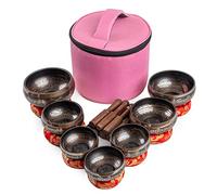 Himalayan Bazaar Tibetan Singing Bowls Set Of 7 Bronze for Meditation Mindfulness with Carry Box