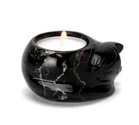 Himalayan Black Marble Curled Cat Tea Light Holder - Tea Light Included!