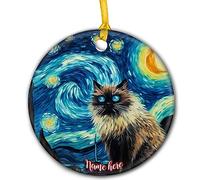Himalayan Cat At Starry Night Crimbo Ornaments Ceramic Noel Xmas Tree Hanging With Ribbon Hanging
