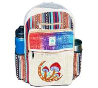 Himalayan Craft Hemp Backpack Bag Large multi Pockets, Travel Back Pack, Laptop Unisex, Cotton Stripe Nepali Backpack, Festival, Hiking, 14 IN Large Hippies (2 Medium & 2 Bottle Space Pocket)