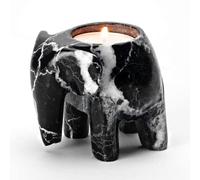 Himalayan Marble Elephant Tea light Holder - Black