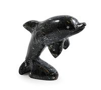 Himalayan Onyx Marble Fossilstone Animals 3'' Shark Penguin Owl Swan Seal Hand Carved Decorative Ornament (Black Marble Dolphin)