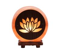 Himalayan Rock Salt Lamp with Wooden Base - Lotus Flower Design