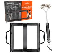 Himalayan Salt Block Holder & Stainless Steel Wire Cleaning Brush- Heat Resistant & Durable w/Easy-Grip Handles for Safety - Fits Any 8"x8" Salt Slab for Cooking & Grilling - Indoor and Outdoor Use