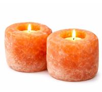 Himalayan Salt Candle Holders Set of 2 - Natural Crystal Rock Salt Tealight Holders, Handmade Home Décor Ambient Light
